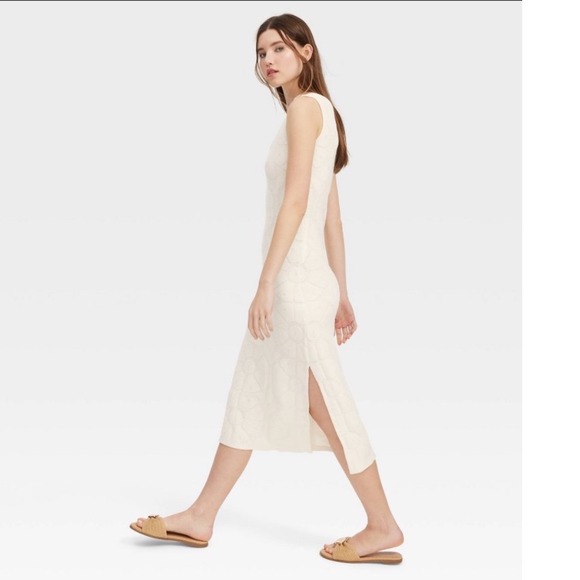 Roller Rabbit x Target Cream Floral Knit Sleeveless Midi Dress Side Slit Large L - Picture 3 of 7